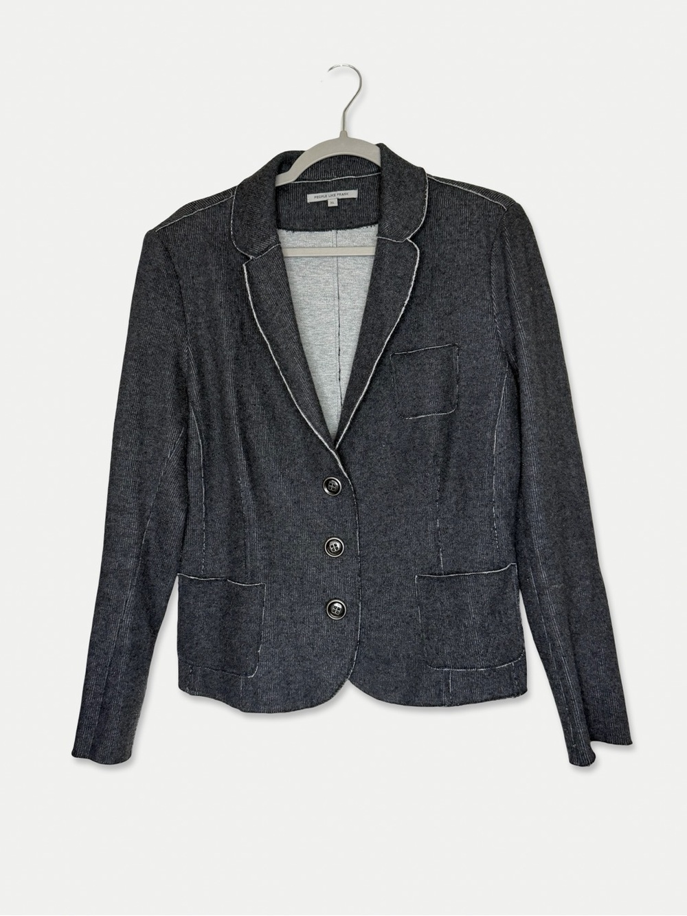 People Like Frank XL Cotton Knit Blazer Jacket Charcoal Gray Raw Edge